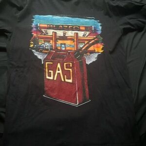 Black Graphic Tee with Gas Station Design